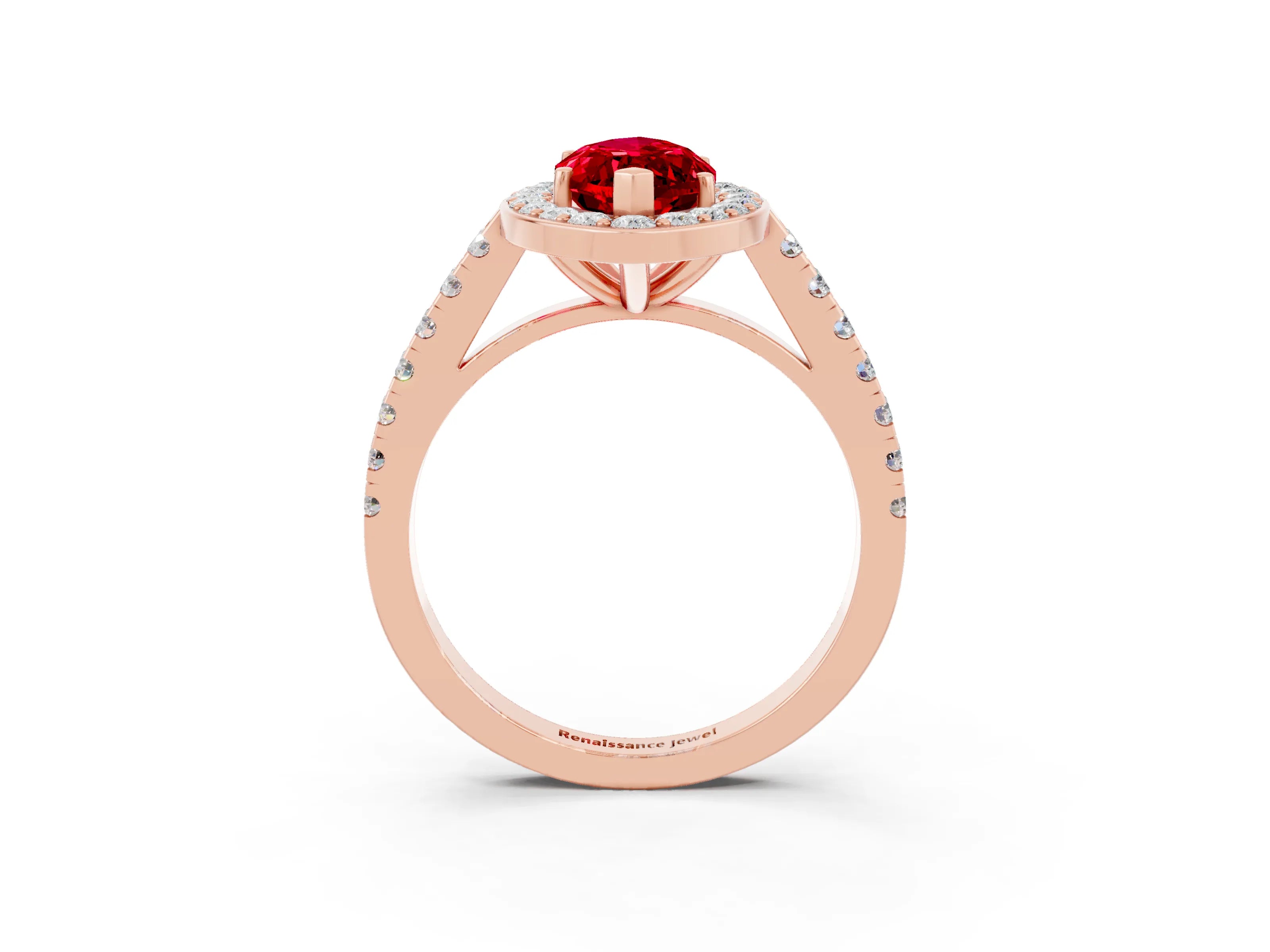 Rose gold Marquise Cut Halo Diamond Ring with Pavé Band and Three-Prong Setting_3