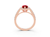Rose gold Marquise Cut Halo Diamond Ring with Pavé Band and Three-Prong Setting_3