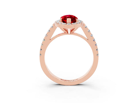 Rose gold Marquise Cut Halo Diamond Ring with Pavé Band and Three-Prong Setting_3
