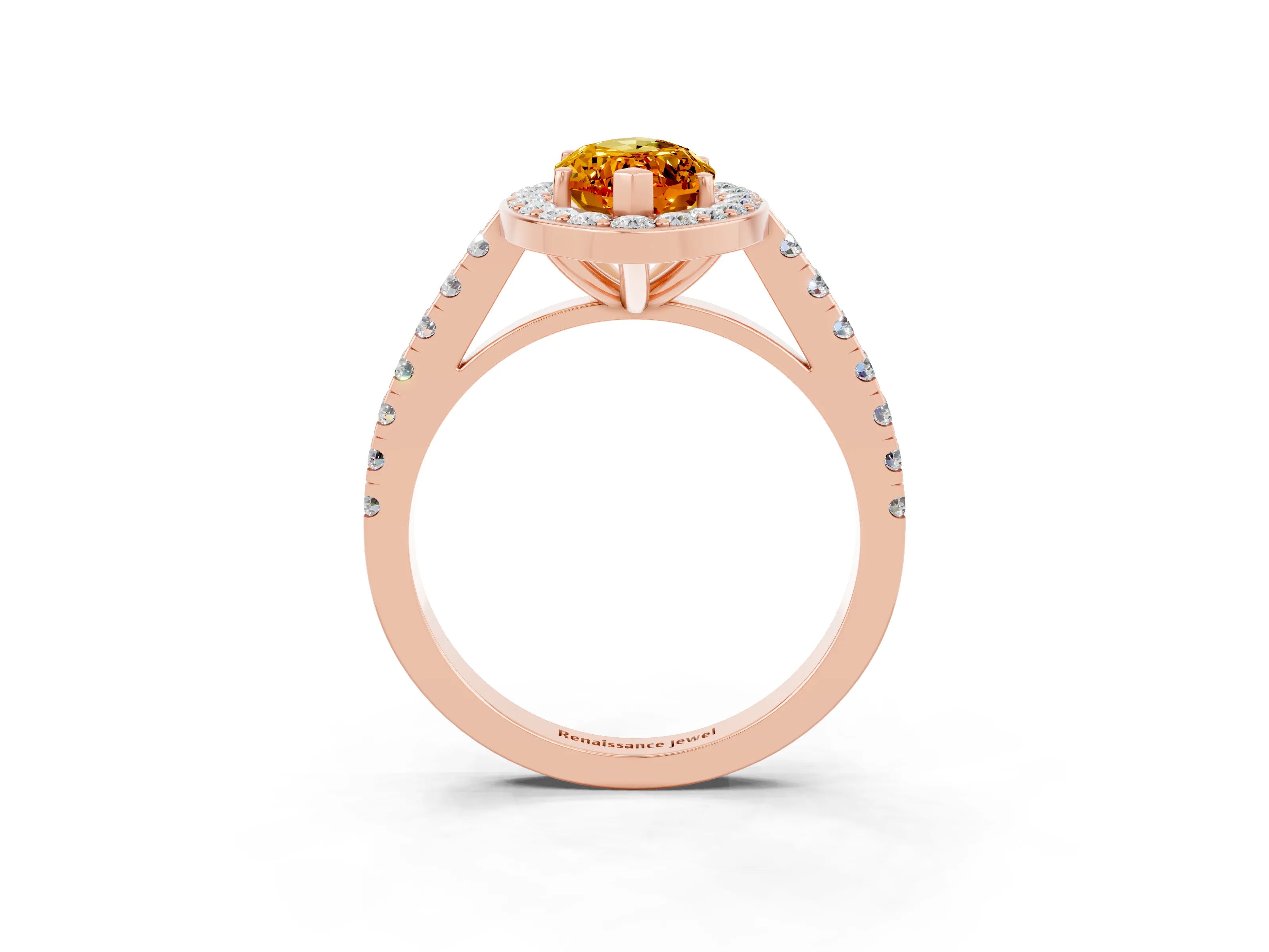 Rose gold Marquise Cut Halo Diamond Ring with Pavé Band and Three-Prong Setting_3