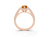 Rose gold Marquise Cut Halo Diamond Ring with Pavé Band and Three-Prong Setting_3