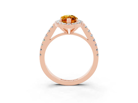 Rose gold Marquise Cut Halo Diamond Ring with Pavé Band and Three-Prong Setting_3