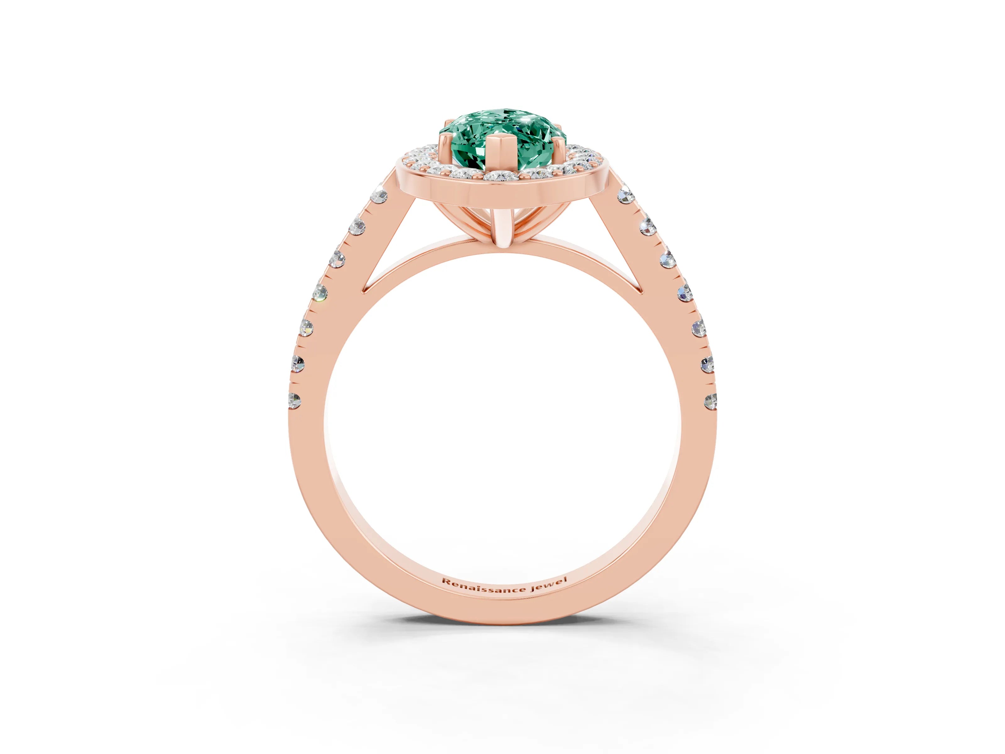Rose gold Marquise Cut Halo Diamond Ring with Pavé Band and Three-Prong Setting_3