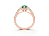Rose gold Marquise Cut Halo Diamond Ring with Pavé Band and Three-Prong Setting_3
