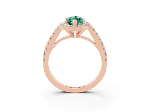 Rose gold Marquise Cut Halo Diamond Ring with Pavé Band and Three-Prong Setting_3