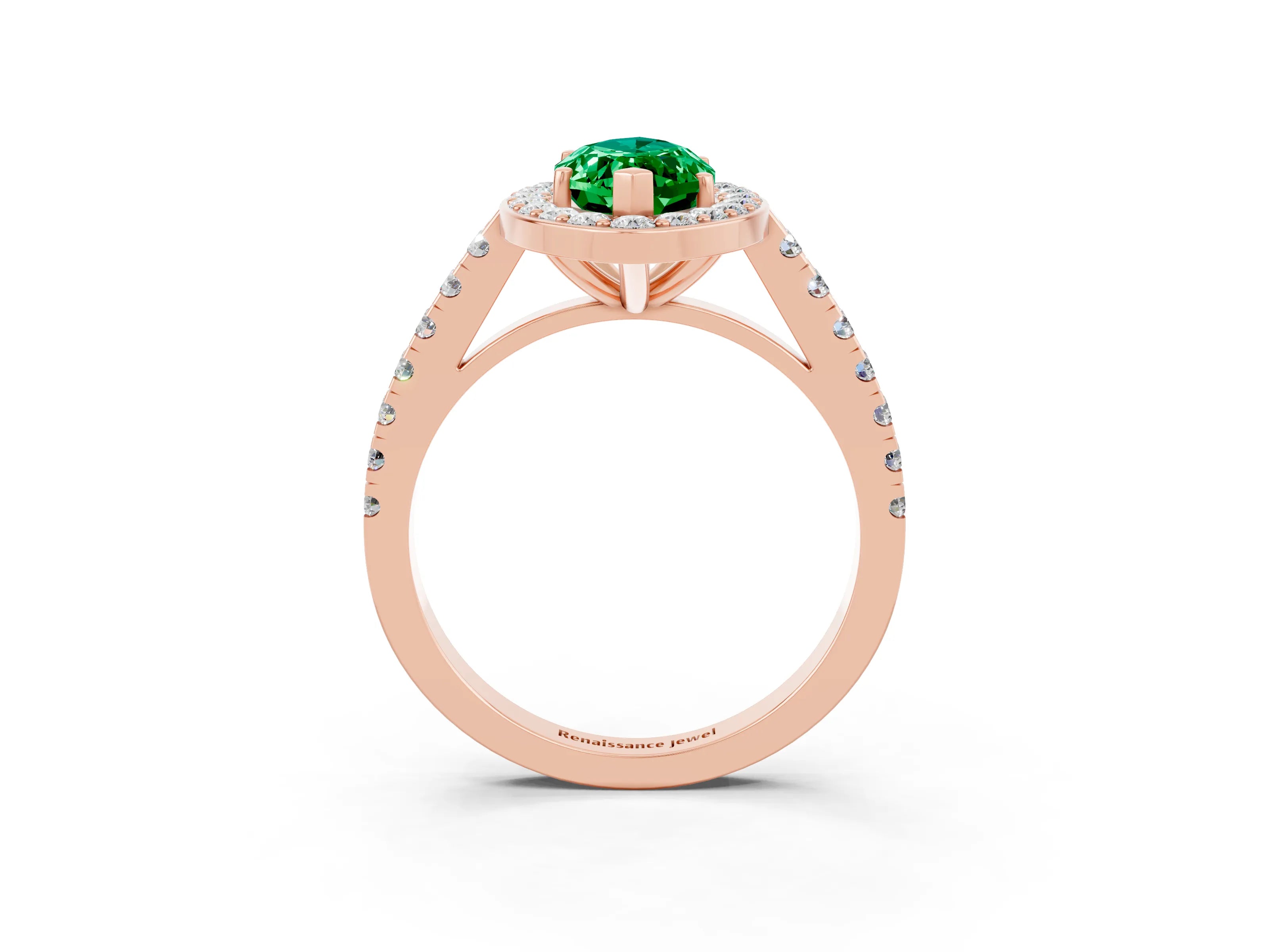 Rose gold Marquise Cut Halo Diamond Ring with Pavé Band and Three-Prong Setting_3