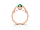 Rose gold Marquise Cut Halo Diamond Ring with Pavé Band and Three-Prong Setting_3