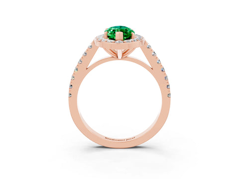 Rose gold Marquise Cut Halo Diamond Ring with Pavé Band and Three-Prong Setting_3