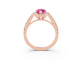 Rose gold Marquise Cut Halo Diamond Ring with Pavé Band and Three-Prong Setting_3