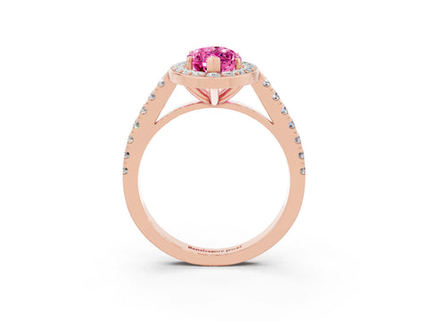 Rose gold Marquise Cut Halo Diamond Ring with Pavé Band and Three-Prong Setting_3