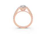 Rose gold Marquise Cut Halo Diamond Ring with Pavé Band and Three-Prong Setting_3