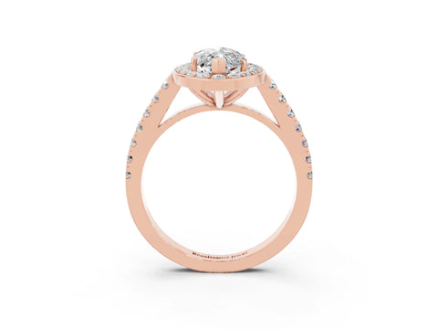 Rose gold Marquise Cut Halo Diamond Ring with Pavé Band and Three-Prong Setting_3