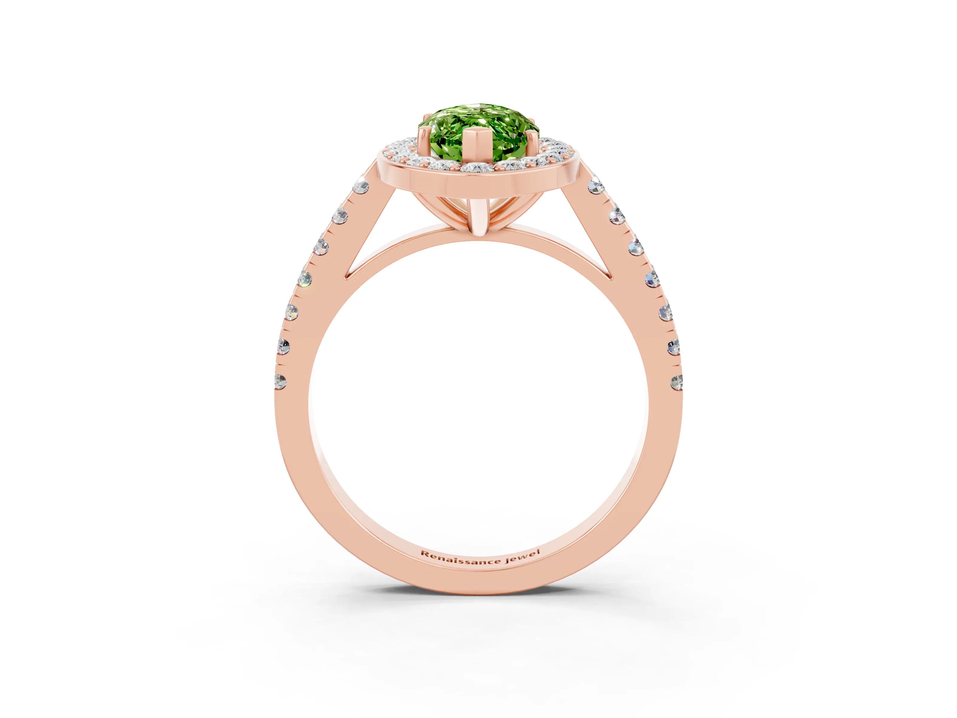 Rose gold Marquise Cut Halo Diamond Ring with Pavé Band and Three-Prong Setting_3