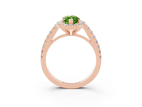 Rose gold Marquise Cut Halo Diamond Ring with Pavé Band and Three-Prong Setting_3