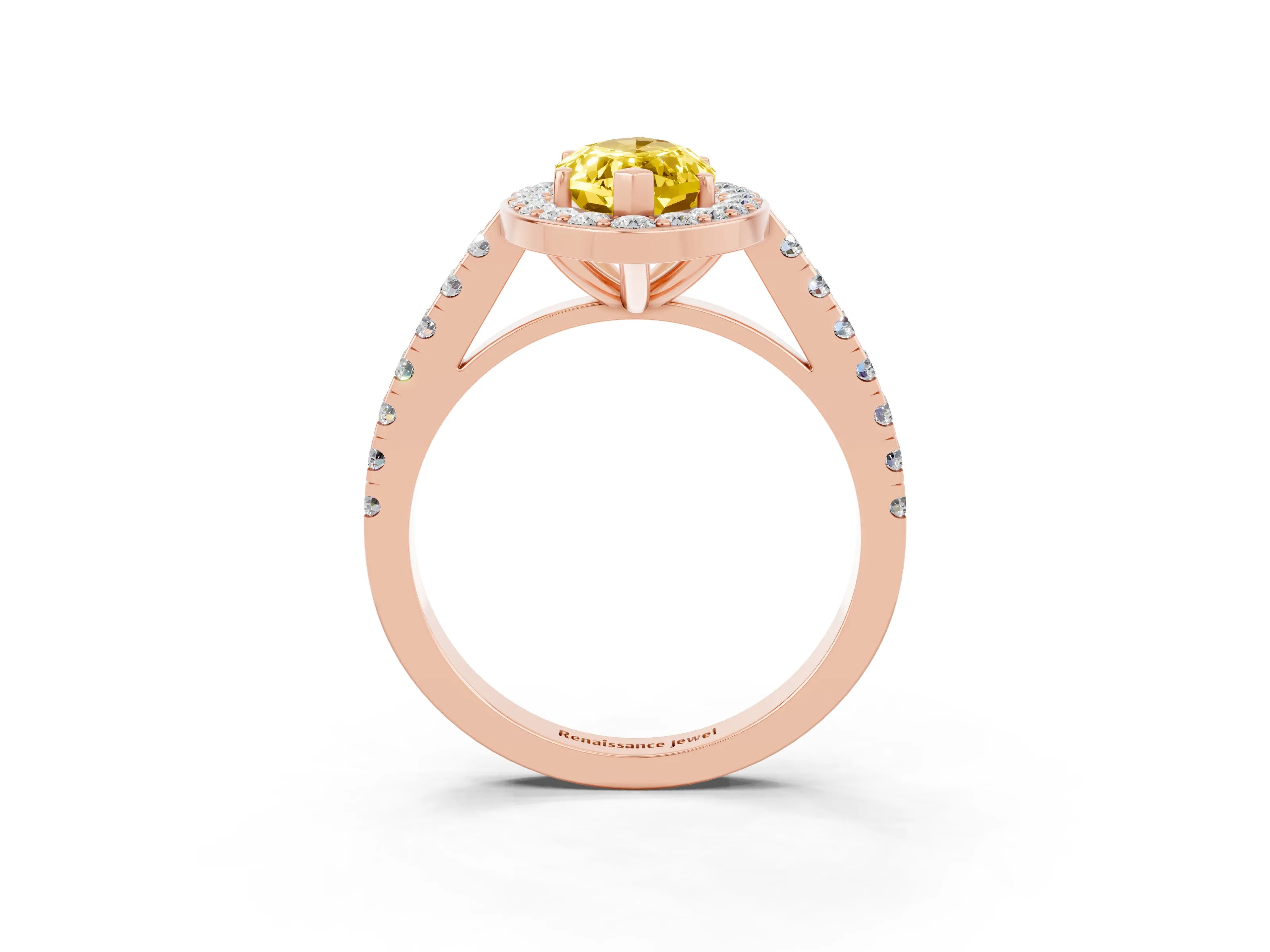 Rose gold Marquise Cut Halo Diamond Ring with Pavé Band and Three-Prong Setting_3