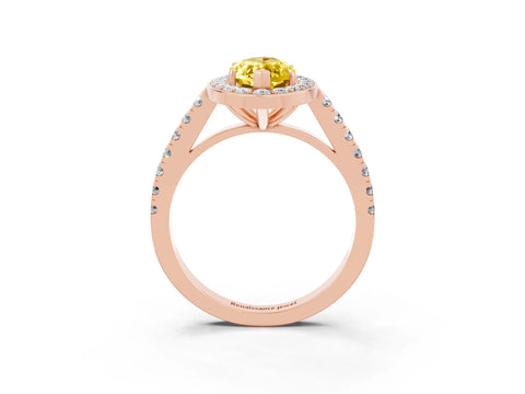 Rose gold Marquise Cut Halo Diamond Ring with Pavé Band and Three-Prong Setting_3