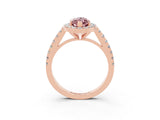 Rose gold Marquise Cut Halo Diamond Ring with Pavé Band and Three-Prong Setting_3