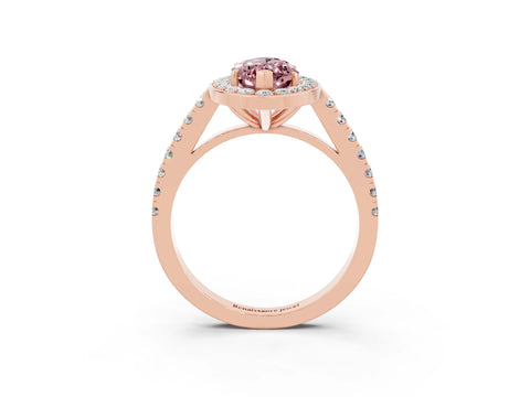Rose gold Marquise Cut Halo Diamond Ring with Pavé Band and Three-Prong Setting_3