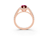 Rose gold Marquise Cut Halo Diamond Ring with Pavé Band and Three-Prong Setting_3