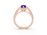 Rose gold Marquise Cut Halo Diamond Ring with Pavé Band and Three-Prong Setting_3