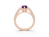 Rose gold Marquise Cut Halo Diamond Ring with Pavé Band and Three-Prong Setting_3