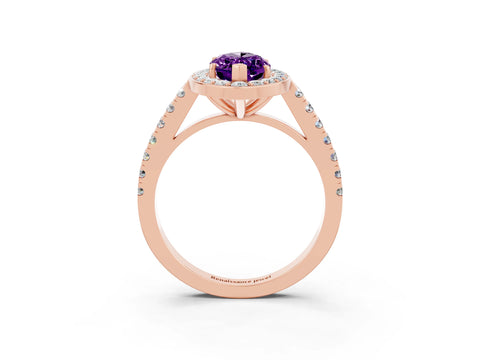 Rose gold Marquise Cut Halo Diamond Ring with Pavé Band and Three-Prong Setting_3