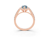 Rose gold Marquise Cut Halo Diamond Ring with Pavé Band and Three-Prong Setting_3