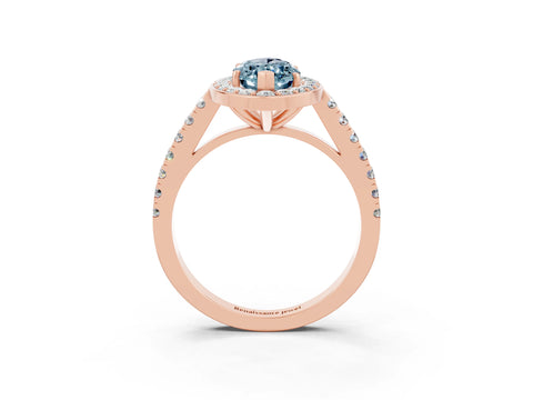Rose gold Marquise Cut Halo Diamond Ring with Pavé Band and Three-Prong Setting_3