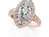 Rose gold Marquise Cut Halo Diamond Ring with Pavé Band and Three-Prong Setting_4