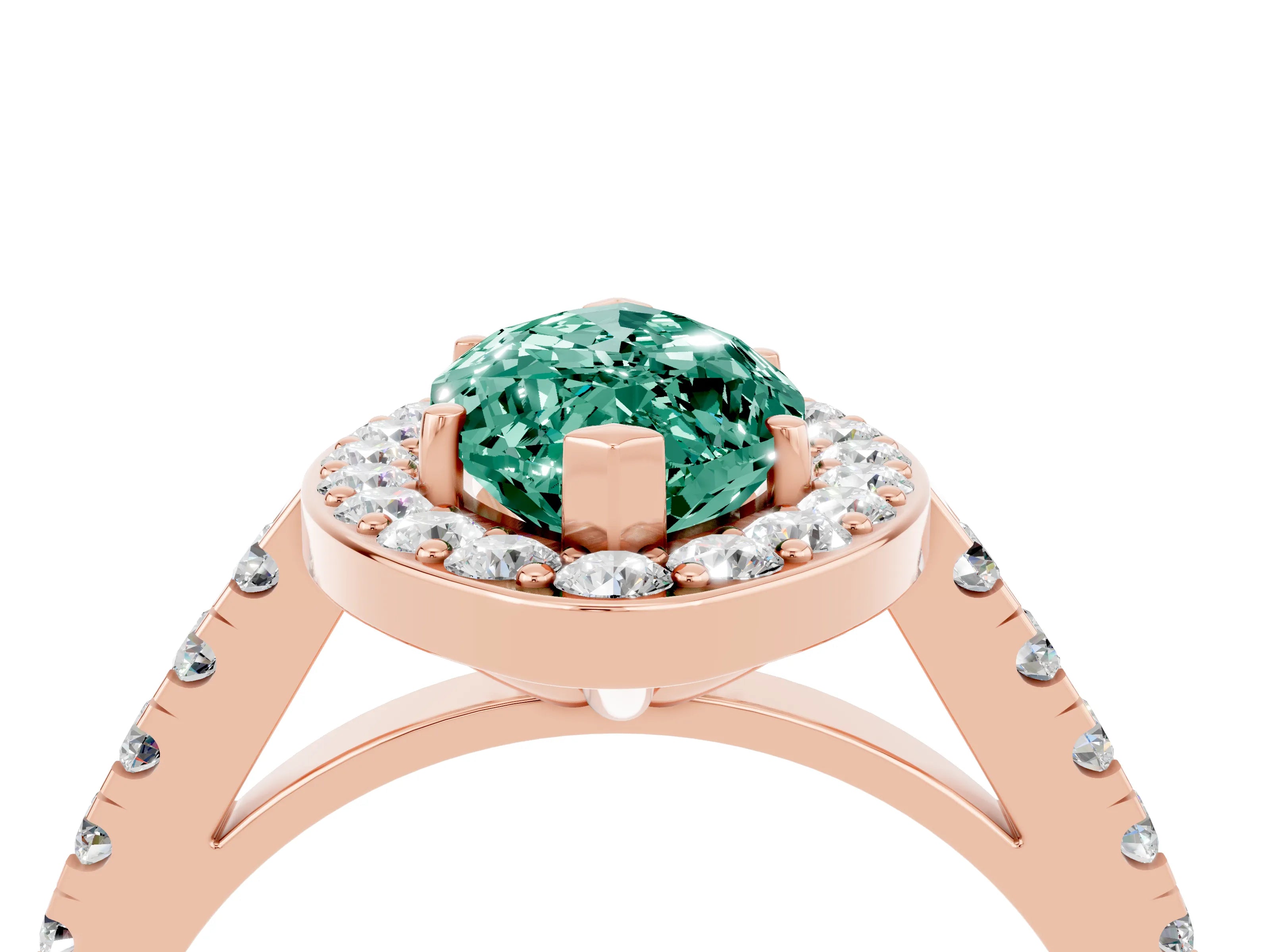 Rose gold Marquise Cut Halo Diamond Ring with Pavé Band and Three-Prong Setting_4