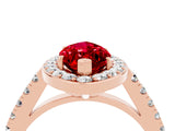 Rose gold Marquise Cut Halo Diamond Ring with Pavé Band and Three-Prong Setting_4