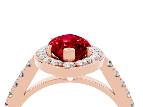 Rose gold Marquise Cut Halo Diamond Ring with Pavé Band and Three-Prong Setting_4