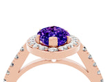 Rose gold Marquise Cut Halo Diamond Ring with Pavé Band and Three-Prong Setting_4