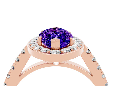 Rose gold Marquise Cut Halo Diamond Ring with Pavé Band and Three-Prong Setting_4
