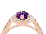 Rose gold Marquise Cut Halo Diamond Ring with Pavé Band and Three-Prong Setting_4