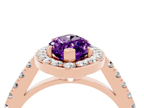 Rose gold Marquise Cut Halo Diamond Ring with Pavé Band and Three-Prong Setting_4