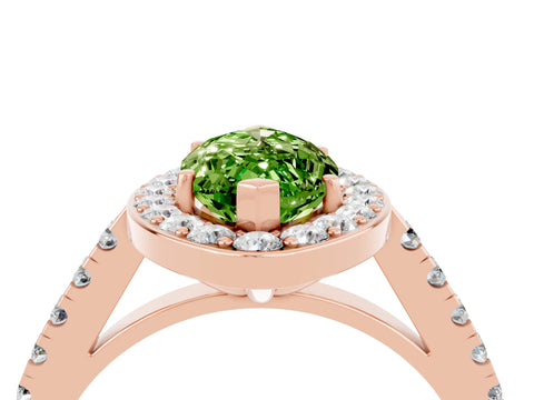 Rose gold Marquise Cut Halo Diamond Ring with Pavé Band and Three-Prong Setting_4