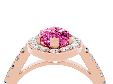 Rose gold Marquise Cut Halo Diamond Ring with Pavé Band and Three-Prong Setting_4