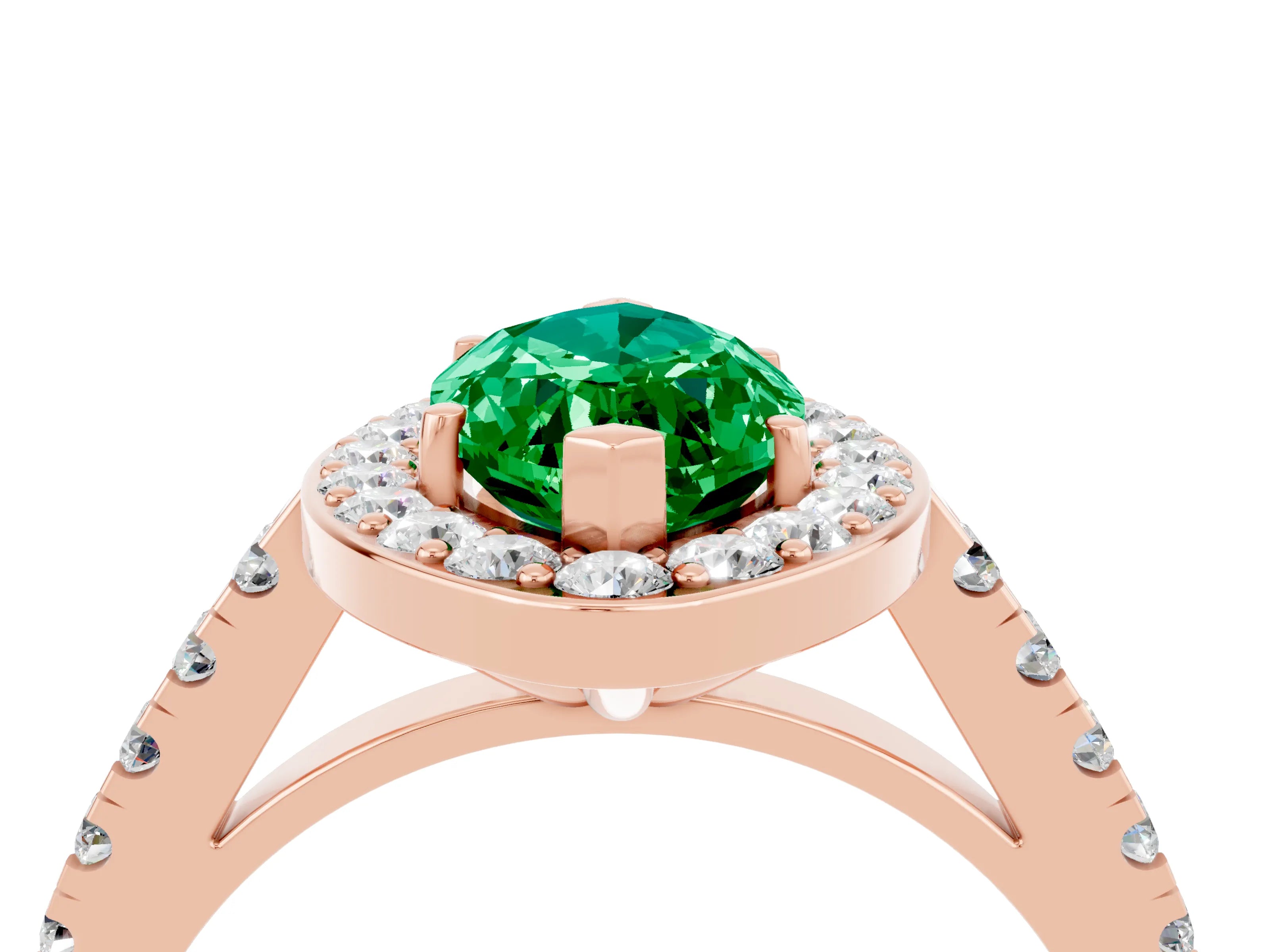 Rose gold Marquise Cut Halo Diamond Ring with Pavé Band and Three-Prong Setting_4