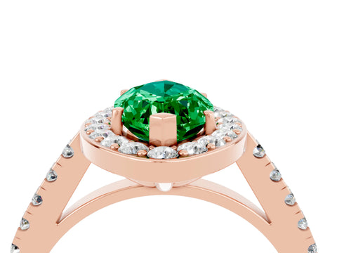 Rose gold Marquise Cut Halo Diamond Ring with Pavé Band and Three-Prong Setting_4