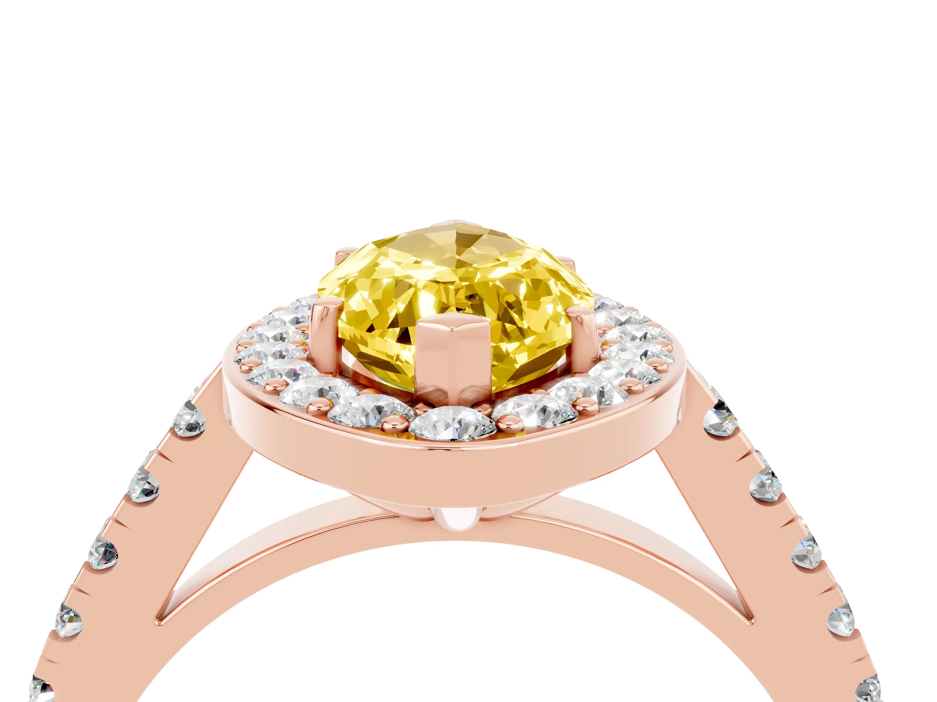 Rose gold Marquise Cut Halo Diamond Ring with Pavé Band and Three-Prong Setting_4