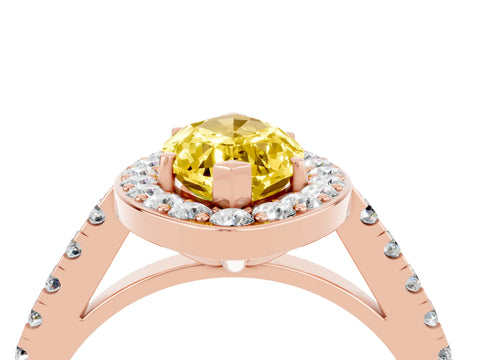 Rose gold Marquise Cut Halo Diamond Ring with Pavé Band and Three-Prong Setting_4