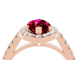 Rose gold Marquise Cut Halo Diamond Ring with Pavé Band and Three-Prong Setting_4