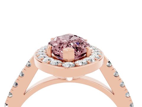 Rose gold Marquise Cut Halo Diamond Ring with Pavé Band and Three-Prong Setting_4