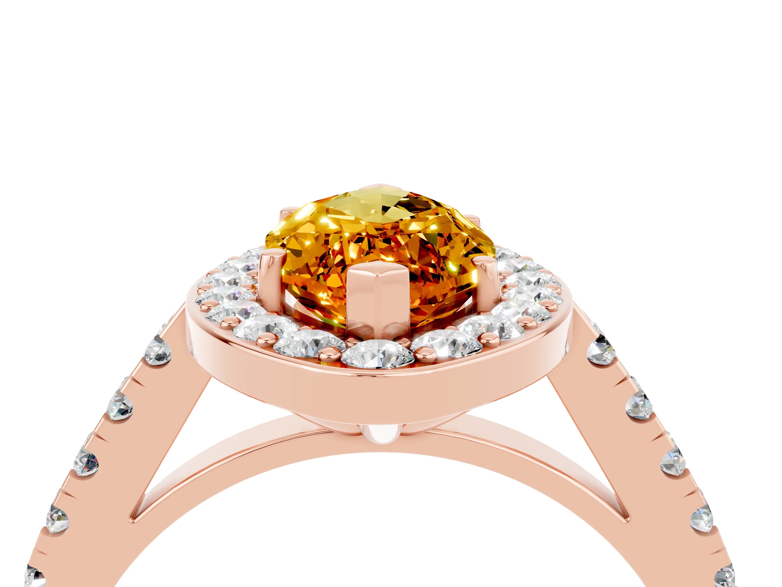 Rose gold Marquise Cut Halo Diamond Ring with Pavé Band and Three-Prong Setting_4