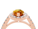 Rose gold Marquise Cut Halo Diamond Ring with Pavé Band and Three-Prong Setting_4