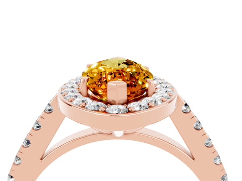 Rose gold Marquise Cut Halo Diamond Ring with Pavé Band and Three-Prong Setting_4