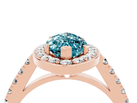 Rose gold Marquise Cut Halo Diamond Ring with Pavé Band and Three-Prong Setting_4