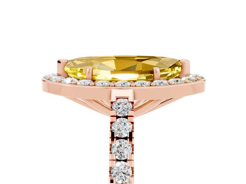 Rose gold Marquise Cut Halo Diamond Ring with Pavé Band and Three-Prong Setting_5