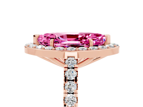 Rose gold Marquise Cut Halo Diamond Ring with Pavé Band and Three-Prong Setting_5